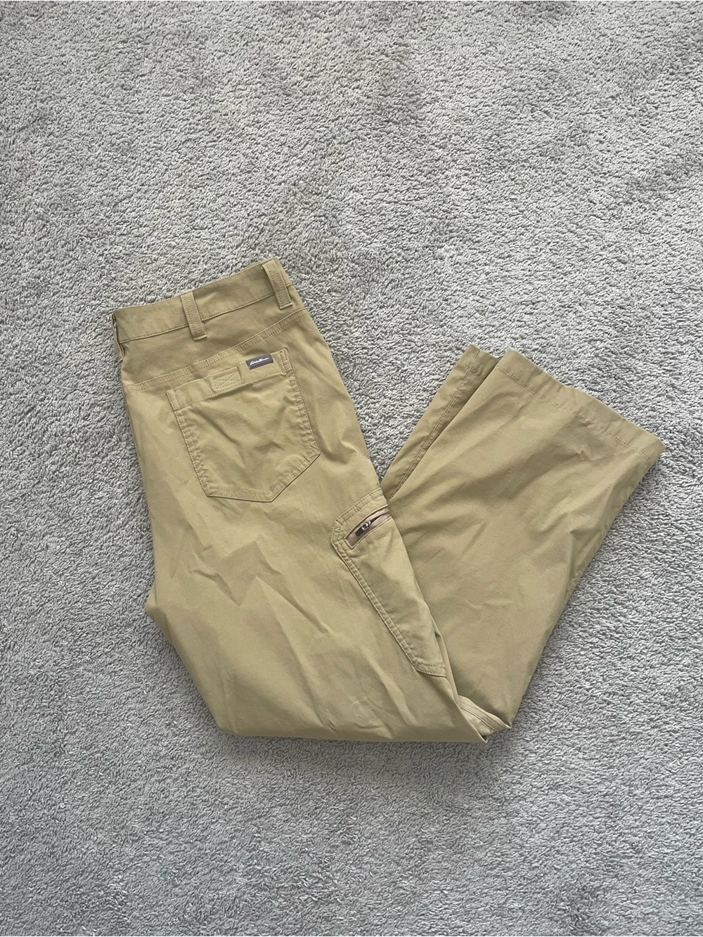 Eddie Bauer TRAVEX Men's Cargo Pants 36x30 Tan Khaki Hiking Travel Tech Stretch